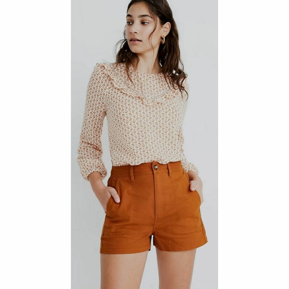 Madewell Camp Shorts High Waisted Rise Retro Elastic Burnt Orange Pockets - Picture 3 of 6